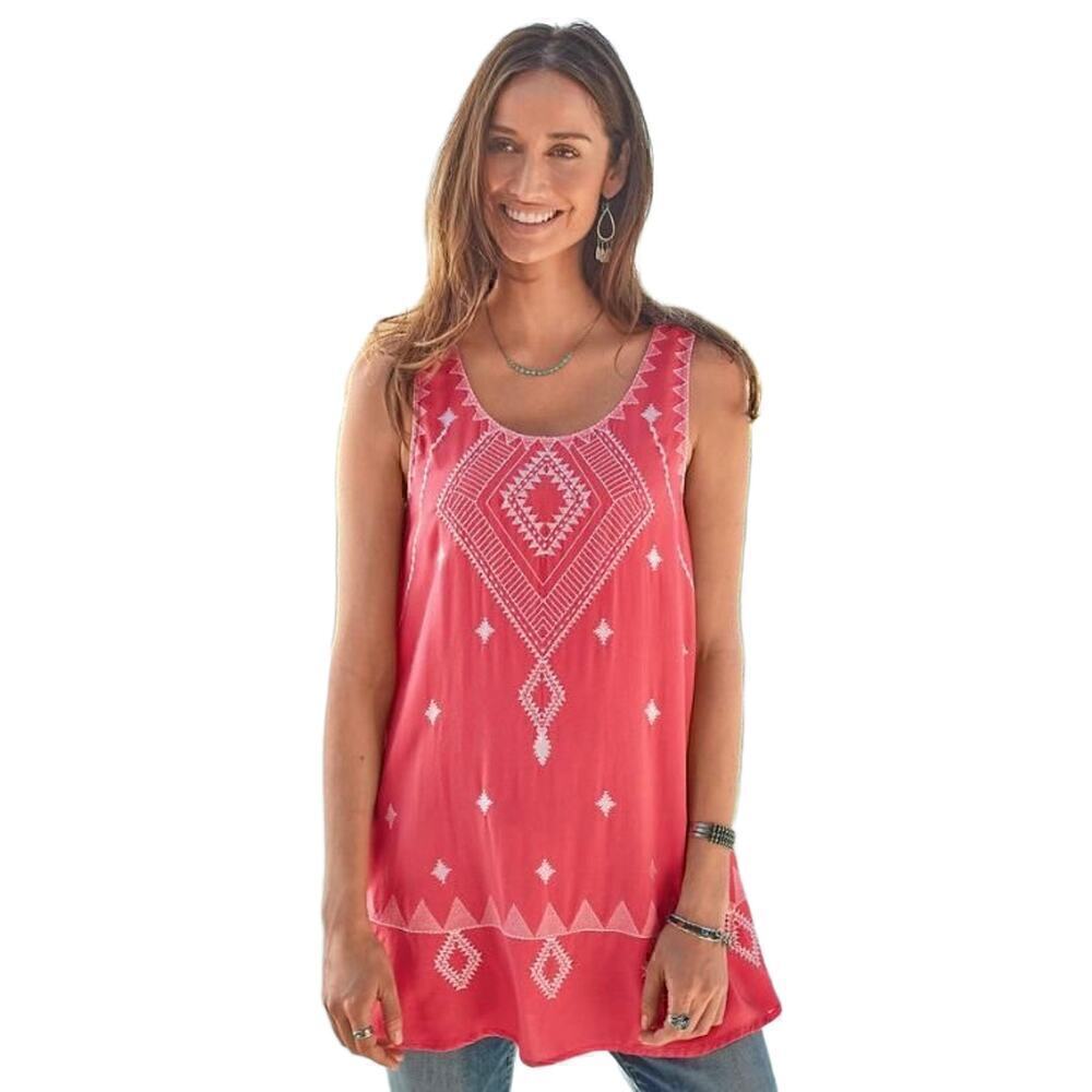 Sundance Pink Art of Geometry Embroidered Western Sleeveless Tank Size Small